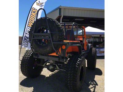 Wizard Works Offroad Rear Bumper with Swing Down Tire Carrier; Bare Steel (87-95 Jeep Wrangler YJ)
