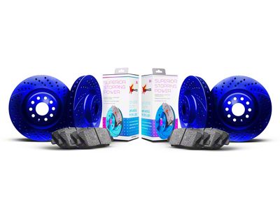 Xbrakes Xi Series Brake Rotor and Pad Kit; Front and Rear; Blue (14-23 Jeep Cherokee KL w/ Dual Piston Front Calipers)