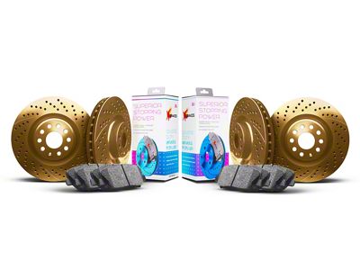Xbrakes Xi Series Brake Rotor and Pad Kit; Front and Rear; Gold (14-23 Jeep Cherokee KL w/ Single Piston Front Calipers)