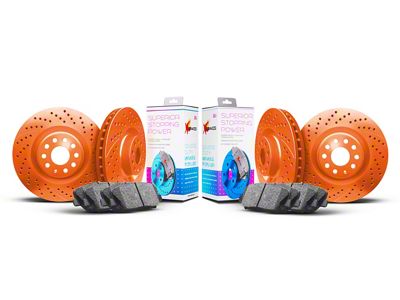 Xbrakes Xi Series Brake Rotor and Pad Kit; Front and Rear; Orange (14-23 Jeep Cherokee KL w/ Dual Piston Front Calipers)