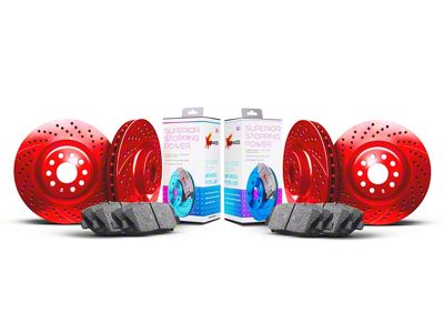 Xbrakes Xi Series Brake Rotor and Pad Kit; Front and Rear; Red (14-23 Jeep Cherokee KL w/ Dual Piston Front Calipers)