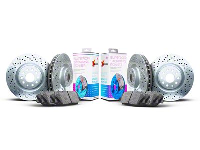 Xbrakes Xi Series Brake Rotor and Pad Kit; Front and Rear; Silver (14-23 Jeep Cherokee KL w/ Single Piston Front Calipers)