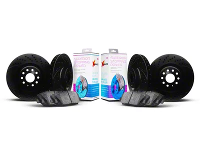Xbrakes Xi Series Brake Rotor and Pad Kit; Front and Rear; Black (22-25 Jeep Grand Cherokee WL w/ Solid Rear Rotors)