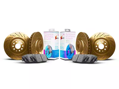Xbrakes Xi Series Brake Rotor and Pad Kit; Front and Rear; Gold (22-25 Jeep Grand Cherokee WL w/ Vented Rear Rotors)