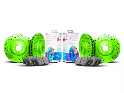 Xbrakes Xi Series Brake Rotor and Pad Kit; Front and Rear; Green (22-25 Jeep Grand Cherokee WL w/ Solid Rear Rotors)