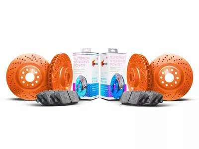Xbrakes Xi Series Brake Rotor and Pad Kit; Front and Rear; Orange (22-25 Jeep Grand Cherokee WL w/ Solid Rear Rotors)