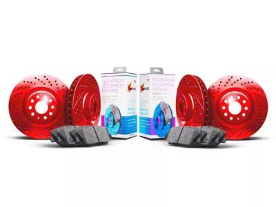 Xbrakes Xi Series Brake Rotor and Pad Kit; Front and Rear; Red (22-25 Jeep Grand Cherokee WL w/ Solid Rear Rotors)