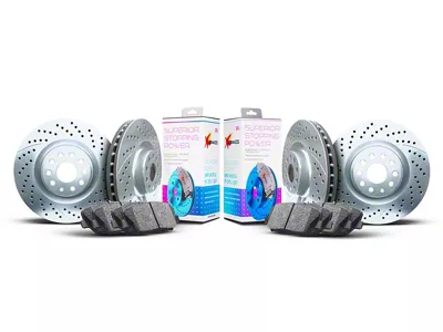 Xbrakes Xi Series Brake Rotor and Pad Kit; Front and Rear; Silver (22-25 Jeep Grand Cherokee WL w/ Solid Rear Rotors)