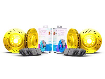 Xbrakes Xi Series Brake Rotor and Pad Kit; Front and Rear; Yellow (22-25 Jeep Grand Cherokee WL w/ Solid Rear Rotors)