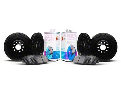 Xbrakes Xi Series Brake Rotor and Pad Kit; Front and Rear; Black (07-18 Jeep Wrangler JK)