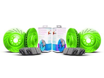 Xbrakes Xi Series Brake Rotor and Pad Kit; Front and Rear; Green (07-18 Jeep Wrangler JK)