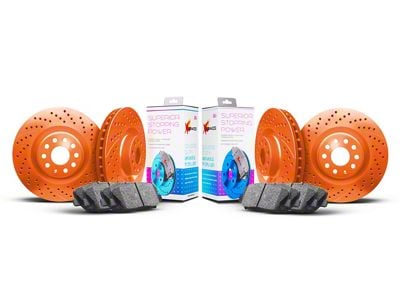 Xbrakes Xi Series Brake Rotor and Pad Kit; Front and Rear; Orange (07-18 Jeep Wrangler JK)