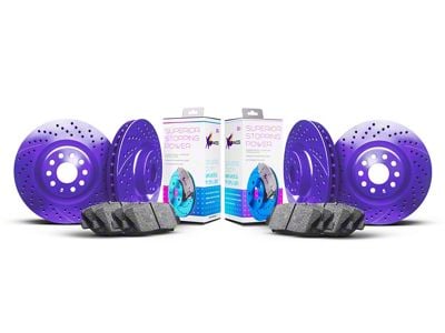 Xbrakes Xi Series Brake Rotor and Pad Kit; Front and Rear; Purple (07-18 Jeep Wrangler JK)