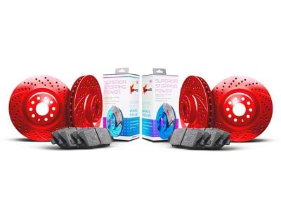 Xbrakes Xi Series Brake Rotor and Pad Kit; Front and Rear; Red (07-18 Jeep Wrangler JK)