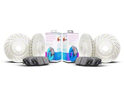 Xbrakes Xi Series Brake Rotor and Pad Kit; Front and Rear; White (07-18 Jeep Wrangler JK)