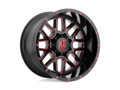 XD Grenade Satin Black Milled with Red Clear Coat Wheel; 18x9; -12mm Offset (18-25 Jeep Wrangler JL)