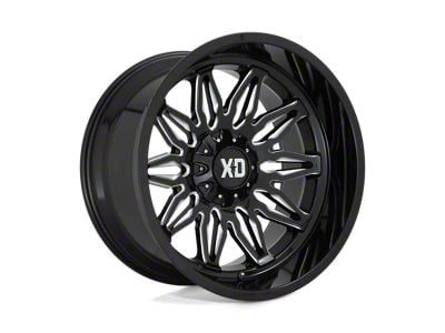 XD Gunner Gloss Black Milled Wheel; 22x12; -44mm Offset (18-25 Jeep Wrangler JL)