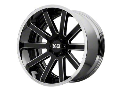 XD Heist Gloss Black Milled Center with Chrome Lip Wheel; 20x12; -44mm Offset (18-25 Jeep Wrangler JL)