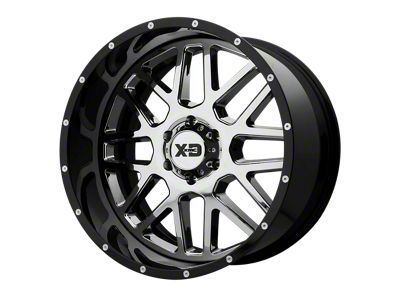 XD Grenade Chrome Center with Gloss Black Milled Lip Wheel; 22x12; -44mm Offset (07-18 Jeep Wrangler JK)