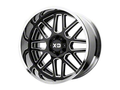 XD Grenade Gloss Black Milled Center with Chrome Lip Wheel; 20x10; -18mm Offset (07-18 Jeep Wrangler JK)