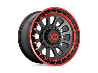 XD Omega Satin Black Machined Lip with Red Tint Wheel; 17x9; -12mm Offset (18-25 Jeep Wrangler JL)