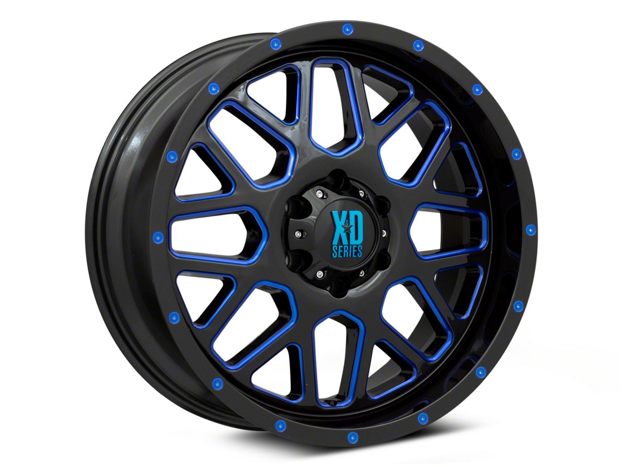 Xd Rims Blue XD Titan XD Grenade Satin Black Milled with Blue Clear Coat 6-Lug Wheel ...