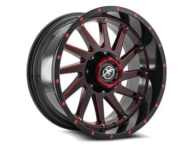 XF Offroad XF-216 Gloss Black and Red Milled 6-Lug Wheel; 20x10; -12mm Offset (21-25 Bronco, Excluding Raptor)