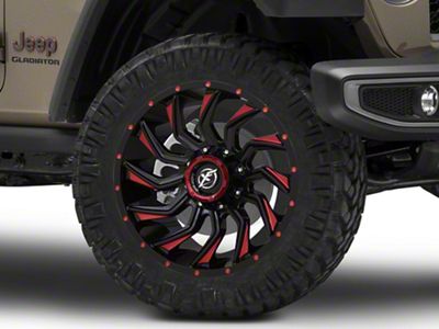 XF Offroad XF-224 Gloss Black Red Milled Wheel; 22x12; -44mm Offset (20-25 Jeep Gladiator JT)