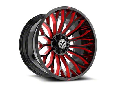 XF Offroad XF-237 Gloss Black and Red Milled Wheel; 26x12; -44mm Offset (20-25 Jeep Gladiator JT)