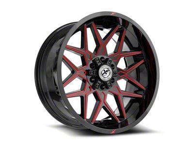 XF Offroad XF-238 Gloss Black and Red Milled Wheel; 17x9; 12mm Offset (20-25 Jeep Gladiator JT)