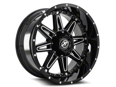 XF Offroad XF-217 Gloss Black and Milled with Black Inserts Wheel; 20x10; -12mm Offset (05-10 Jeep Grand Cherokee WK)