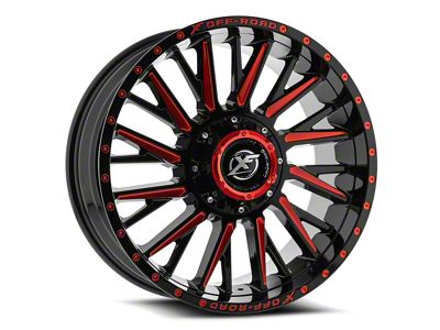 XF Offroad XF-226 Gloss Black and Red Milled Wheel; 20x9; 0mm Offset (22-25 Jeep Grand Cherokee WL)
