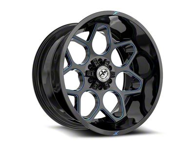 XF Offroad XF-233 Gloss Black and Blue Milled Wheel; 20x10; -12mm Offset (99-04 Jeep Grand Cherokee WJ)