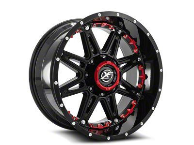 XF Offroad XF-217 Gloss Black with Red Inserts Wheel; 20x9; 0mm Offset (07-18 Jeep Wrangler JK)