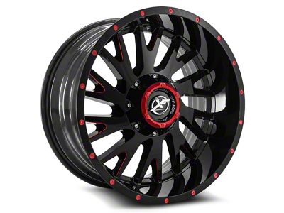 XF Offroad XF-221 Gloss Black and Red Milled Wheel; 22x12; -44mm Offset (76-86 Jeep CJ7)