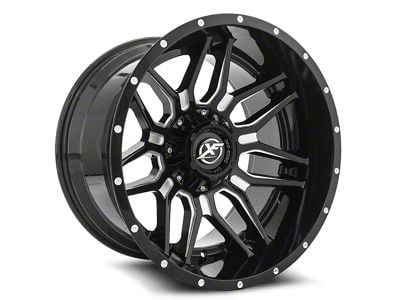 XF Offroad XF-222 Gloss Black and Milled Wheel; 20x10; -12mm Offset (18-25 Jeep Wrangler JL)