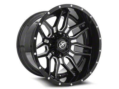 XF Offroad XF-222 Gloss Black and Milled Wheel; 22x12; -44mm Offset (07-18 Jeep Wrangler JK)