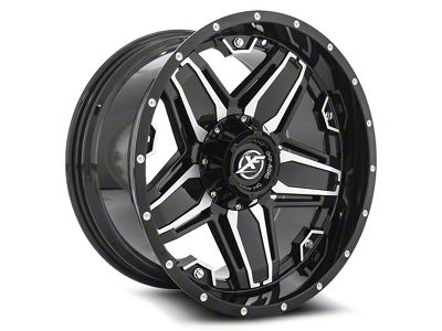 XF Offroad XF-223 Gloss Black and Machined Wheel; 20x10; -12mm Offset (07-18 Jeep Wrangler JK)