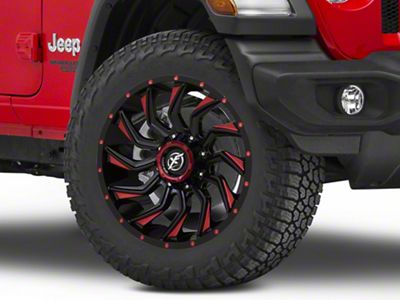 XF Offroad XF-224 Gloss Black Red Milled Wheel; 20x9; 12mm Offset (18-25 Jeep Wrangler JL)