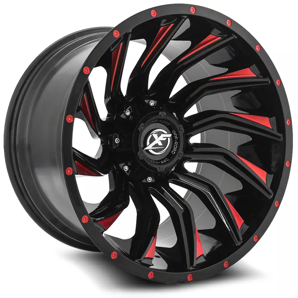 XF Offroad Jeep Wrangler XF-224 Gloss Black and Red Milled