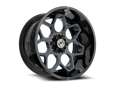 XF Offroad XF-233 Gloss Black and Blue Milled Wheel; 20x9; 12mm Offset (18-25 Jeep Wrangler JL)