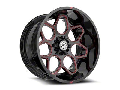 XF Offroad XF-233 Gloss Black and Red Milled Wheel; 24x14; -76mm Offset (07-18 Jeep Wrangler JK)