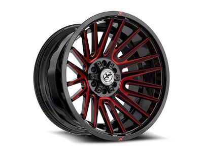 XF Offroad XF-234 Gloss Black and Red Machined Wheel; 24x12; -44mm Offset (07-18 Jeep Wrangler JK)