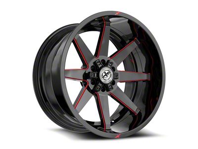 XF Offroad XF-236 Gloss Black and Red Milled Wheel; 24x14; -76mm Offset (07-18 Jeep Wrangler JK)