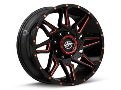 XF Offroad XF-218 Gloss Black Red Milled 6-Lug Wheel; 20x9; 12mm Offset (16-24 Titan XD)