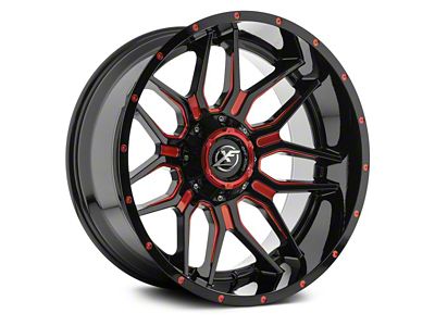 XF Offroad XF-222 Gloss Black Red Milled 5-Lug Wheel; 20x9; 0mm Offset (07-13 Tundra)