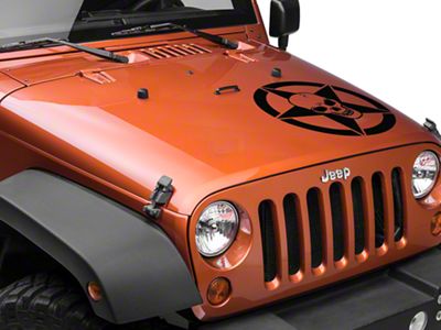 SEC10 Skull Star Hood Decal; Gloss Black (66-25 Jeep CJ5, CJ7, Wrangler YJ, TJ, JK & JL)