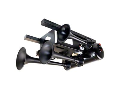 Universal Spare Tire Location Train Horn Kit with Model 730 Triple Horn; Black (Universal; Some Adaptation May Be Required)