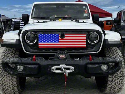 ZKD Customs Grille Insert; American Flag with Candy Apple Sparkling Paint (24-25 Jeep Gladiator JT)