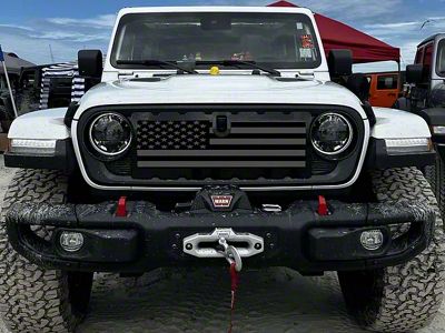 ZKD Customs Grille Insert; Black and Light Gray American Flag (24-25 Jeep Gladiator JT)